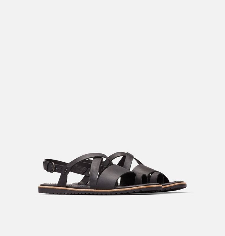 Sorel Ella™ Criss Cross Flat - Womens Sandals Black - 327516GYW